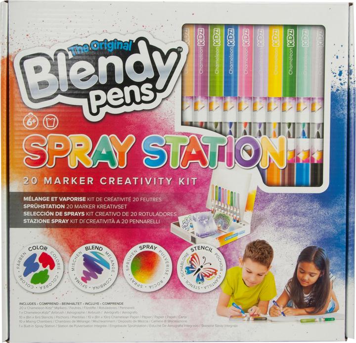Image du produit Triton Blendy Pens Spray Station Set avec 20 feutres et station de pulvérisation intégrée, 10 crayons de (Multicolore, 20 x)