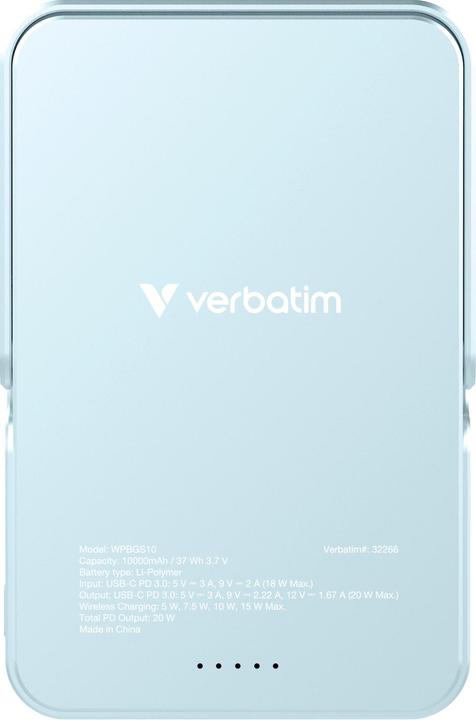 Image du produit Verbatim Charge ‘n’ Go Power Bank with Stand Magnetic Wireless 10000mAh - Blue (10000 mAh, 20 W, 37 Wh)