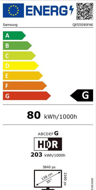 Label énergétique Samsung QE55S90F (55", S90F, OLED, 4K, 2025)