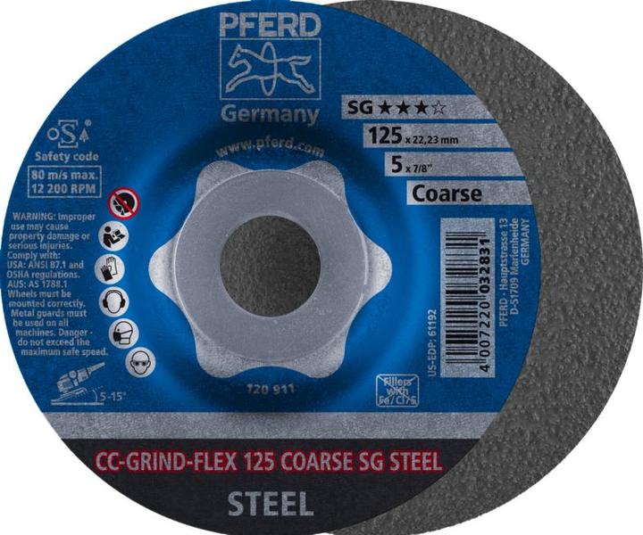 Actual product image Pferd CC-GRIND-FLEX grinding disc 125x22.23 mm COARSE performance line SG STEEL for steel (Coarse)