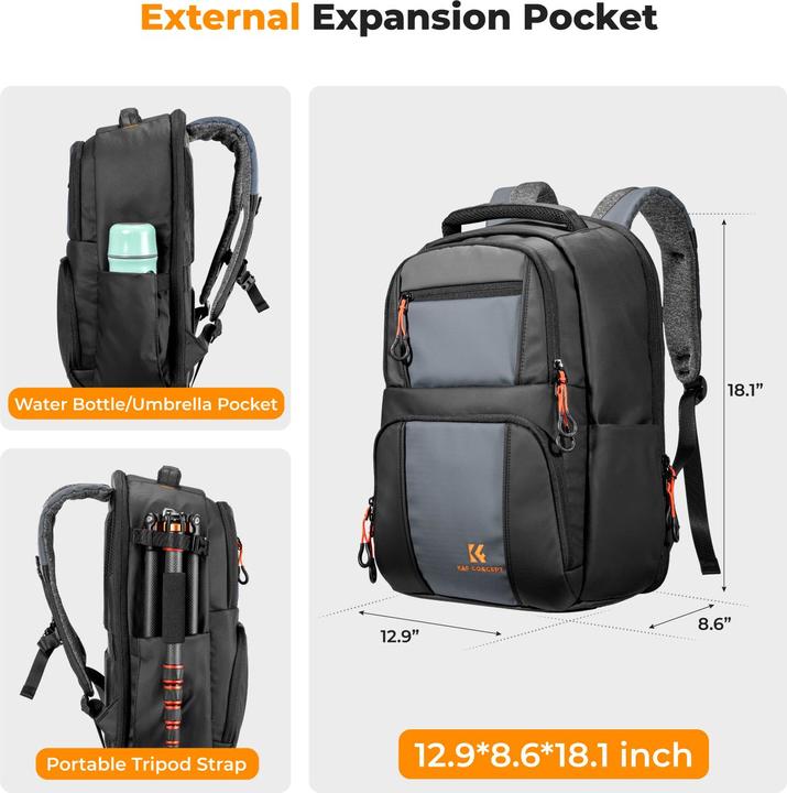 Immagine prodotto K&F Concept Zaino 30L Nature Wander 09 (nero e grigio) (Borsa a tracolla per fotocamera, 25 l)