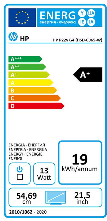 Label énergétique HP P22v G4 P-Series (1920 x 1080 pixels, 22")