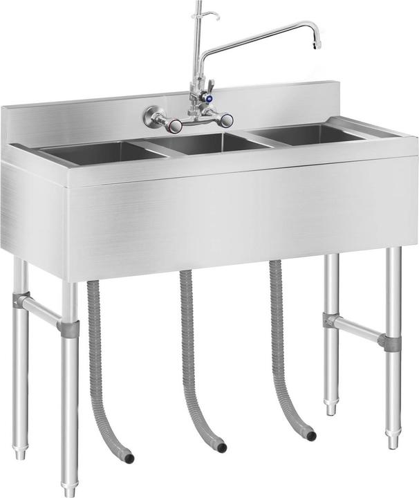 Produktbild Royal Catering Spültisch Spülbecken Edelstahl Gastrospüle Edelstahlspüle Gastro Spüle 3 Becken (Aufsatzspülbecken, 25 cm, 100 cm)