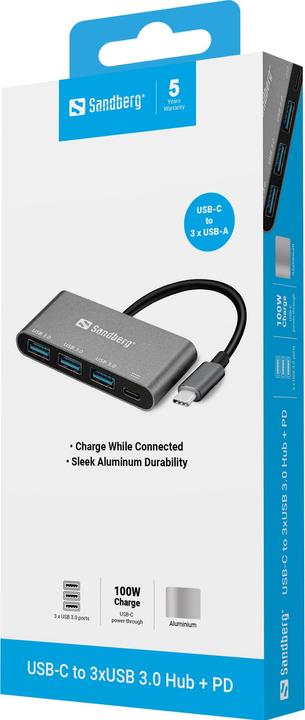 Actual product image Sandberg USB-C -> 3 x USB 3.0 Converter (USB-C, 3 Ports)