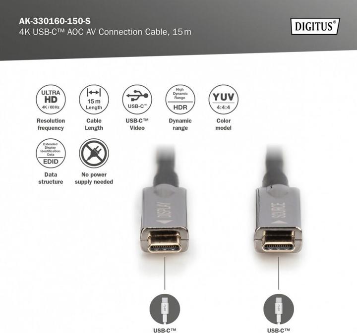 Produktbild Digitus 4K USB Typ - C AOC AV-Anschlusskabel (15 m, USB 3.2 Gen 1)