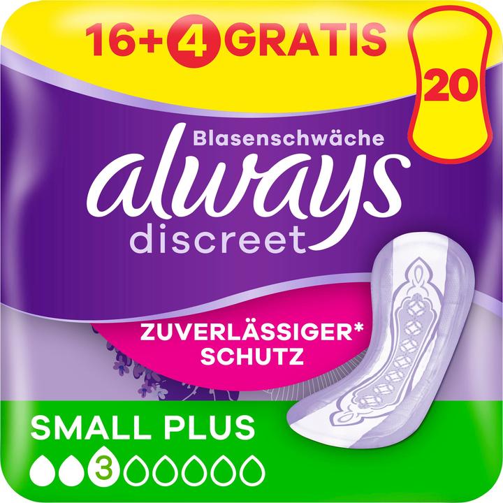 Always Discreet Inkontinenz, Small Plus 16+4 GRATIS Inkontinenz-Höschen (20 x)