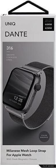 Actual product image Uniq pasek Dante Apple Watch Series 4/5/6/7/8/SE/SE2 42/44/45mm Stainless Steel grafitowy/graphite (45 mm, 44 mm, 42 mm, Stainless steel)