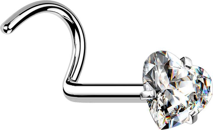 Hollywood Body Jewelry Nasenstecker gebogen silber Kristallherz silber gefasst (ohne Messing, Chirurgenstahl 316L)
