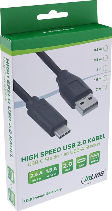 Actual product image InLine USB 2.0 cable type C male to A male black 1m (1 m, USB 2.0)