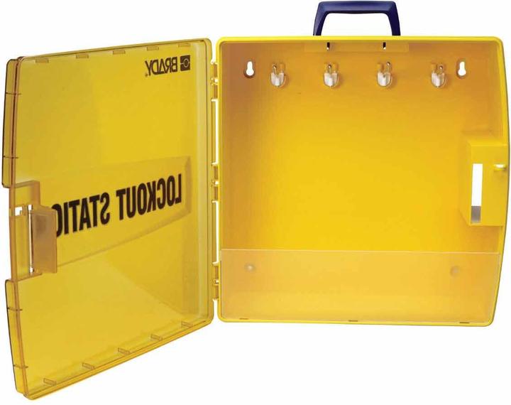 Produktbild Brady Tragbare Lockout-Station, Polypropylen, Gelb, 432 x 432 x 171 mm, Beschriftung: LOCKOUT-STAT