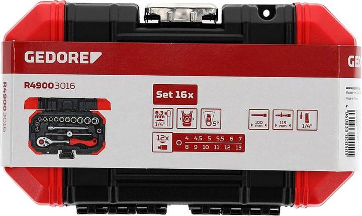 Produktbild Gedore Red red Steckschlüsselsatz, 16-teilig, Mit Umschaltknarre, Ratsche, Steckschlüssel, 1/4"