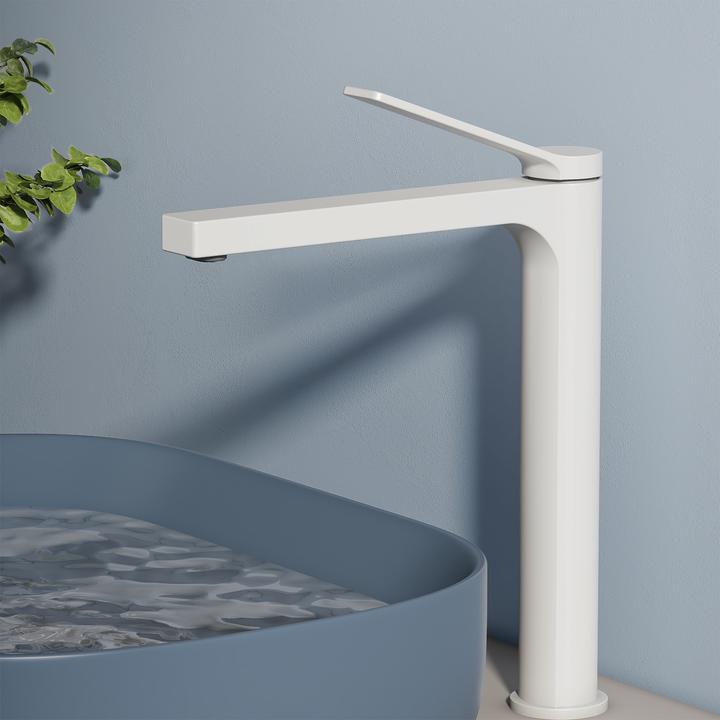 Actual product image Emke Bathroom tap, white, mixer tap washbasin, brass, with aerator, ceramic cartridge, simple to use