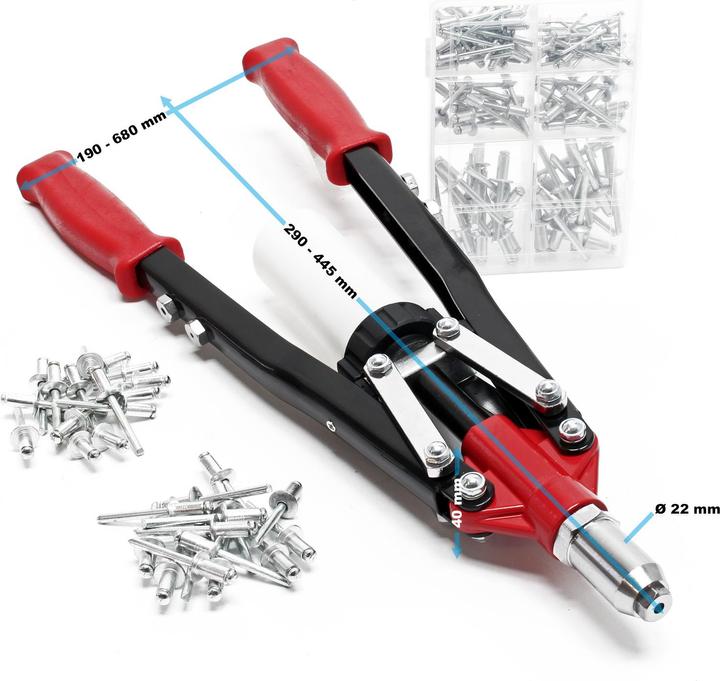 Image du produit Wiltec Pince à rivet aveugle Pince à levier 150 pièces Aluminium Rivets borgnes (450 mm)