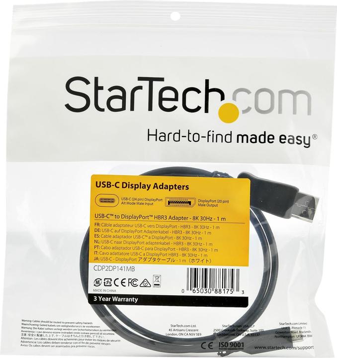 Image du produit StarTech .com Câble adaptateur 1 m USB-C vers DisplayPort (0.20 m, DisplayPort)