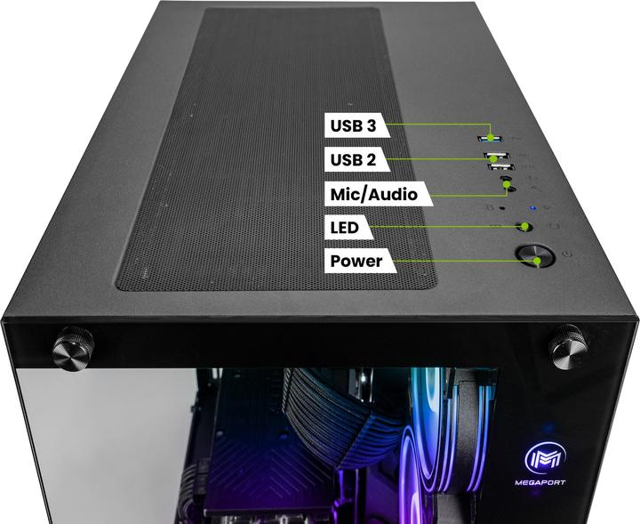 Actual product image Megaport Gaming PC Intel i9 - GeForce RTX 3070 Ti - 32GB RAM - 117-DE (Intel Core i9-12900F, 32 GB, 2000 GB, GeForce RTX 4070)