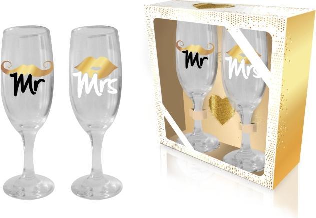 Produktbild Trendcompany Sektgläser-Set Mr & Mrs (19 cl, 2 Gläser, Sektgläser)