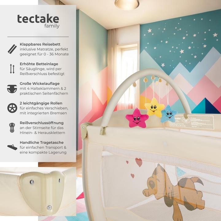 Produktbild tectake Kinderreisebett Hund mit Wickelauflage und Transporttasche