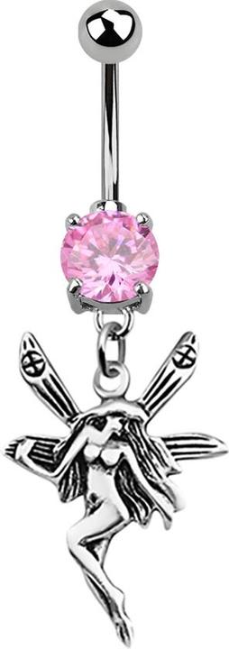 Star Piercing Banane silber mit Anhänger Fee pink (925 Sterlingsilber, ohne Messing, Chirurgenstahl 316L)
