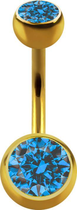 Star Piercing Banane vergoldet mit zwei Kugeln Kristall hellblau (Chirurgenstahl 316L, ohne Messing)