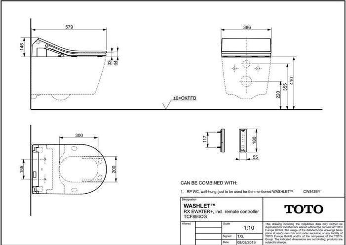Actual product image TOTO RX Washlet shower toilet ewater+ for RP wall-mounted toilet CW542EY white