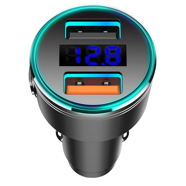 Immagine prodotto Maclean MCE375 caricatore da auto doppio con display Presa accendisigari Voltmetro in alluminio USB 1 x QC