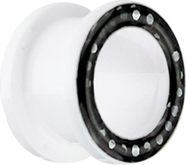 Produktbild Star Piercing Flesh Tunnel weiss mit Kristall schwarz und Epoxy Schutzschicht (ohne Messing, Acryl)