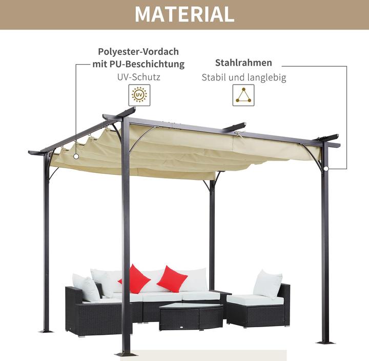 Produktbild Outsunny Pergola Pavillon 3 x 3 m mit Schiebedach, UV-Schutz Alu Beige (300 cm, 300 cm)