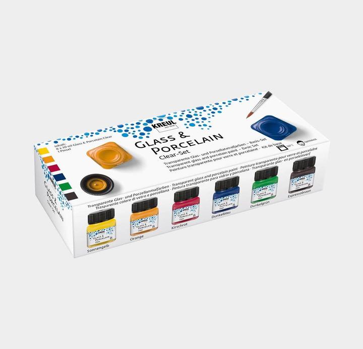 Image du produit Kreul Verre et porcelaine Clear-Set (Brun espresso, Orange, Jaune soleil, Rouge cerise, Vert foncé, Bleu foncé, 120 ml)