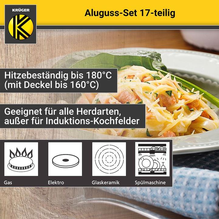 Image du produit Krüger Set d'ustensiles de cuisine en fonte d'aluminium (28 cm, Ensemble de casseroles et de poêles de cuisson, Fonte d'aluminium)
