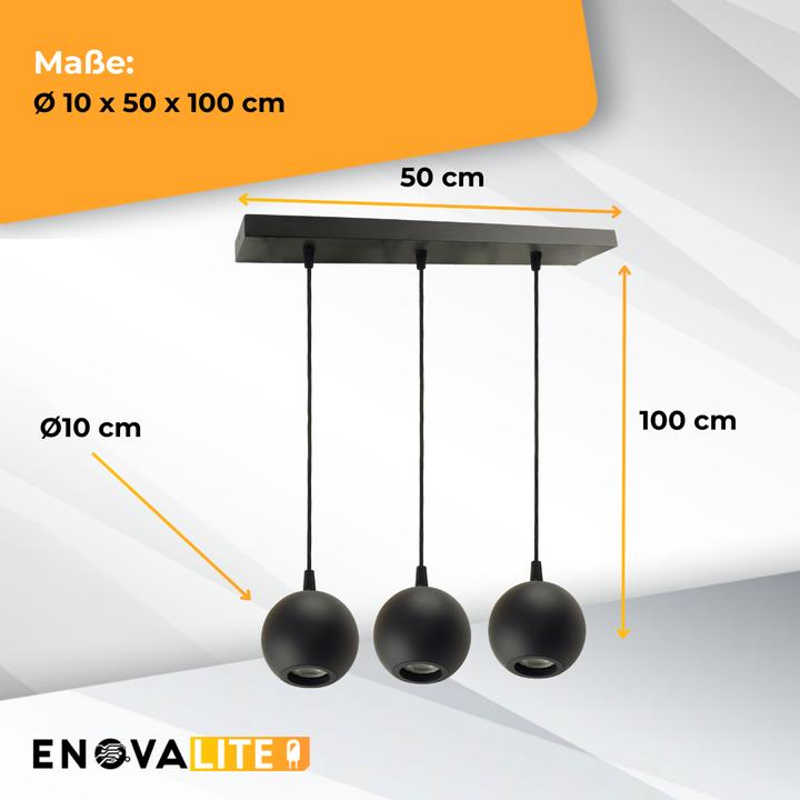 Produktbild Enovalite LED-Pendellampe GLOBE, GU10-Fassung, IP20, Ø10cm, 3 flammig, schwarz (GU10)