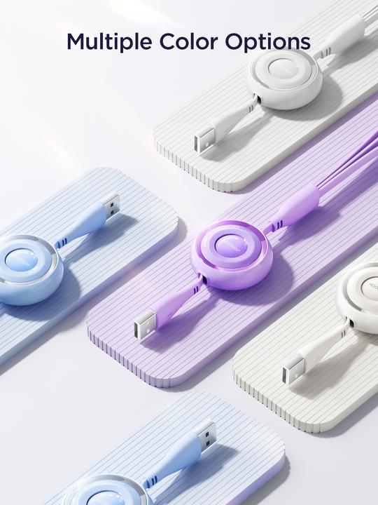Image du produit Joyroom S-A40 Colorful Series Câble rétractable 3en1 USB-A vers USB-C / Lightning / microUSB 1m - bl (1 m)