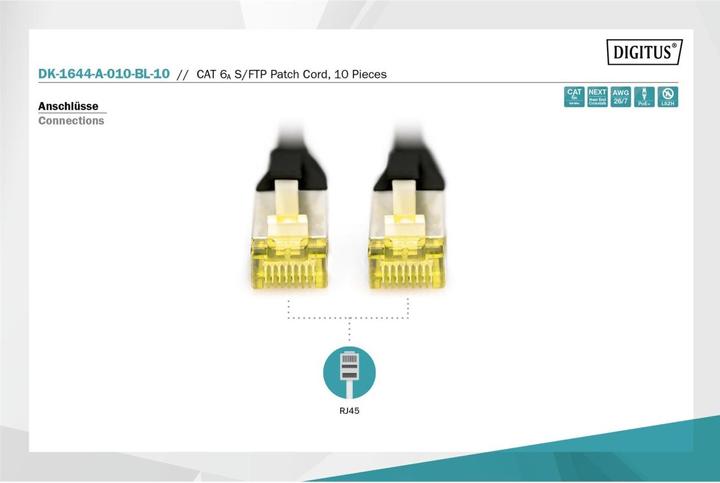 Actual product image Digitus CAT 6A S/FTP patch cord, 10 pieces (S/FTP, CAT6a, 1 m)