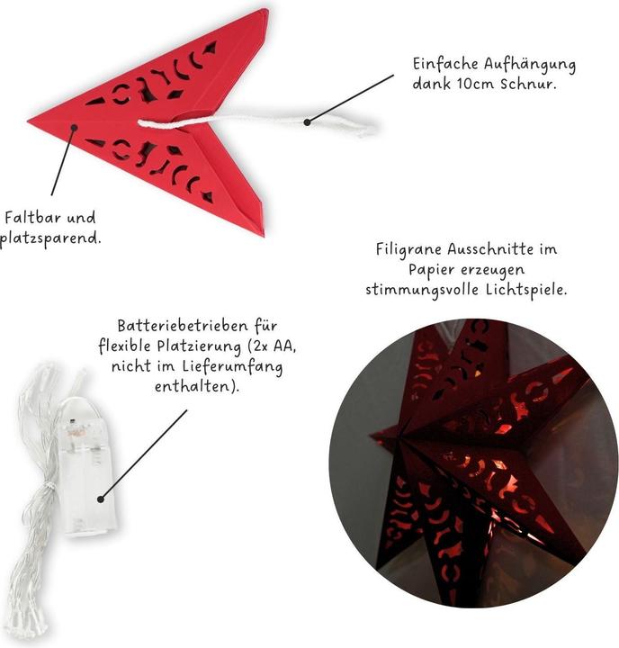 Produktbild Hermex LED Weihnachtsstern Leuchtstern Hanging Star Laterne Beleuchtung Faltstern