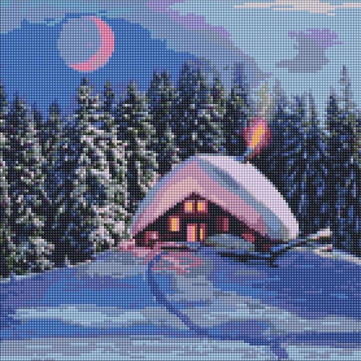 Productafbeelding Ideyka Diamond Painting - Besneeuwd huis met lijst 40 x 40 cm