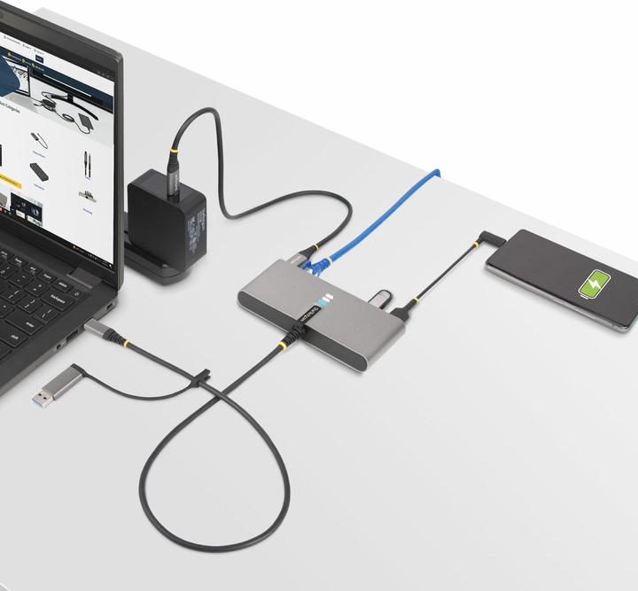 Produktbild StarTech com 5G2A1SGBB-USB-C-HUB, Kabelgebunden, USB 3.2 Gen 1 (3.1 Gen 1) Type-C, 100 W, 10,100,100 (USB-C, 3 Ports)