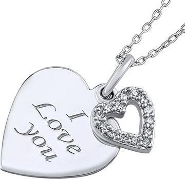 Silvego Silver necklace with heart pendant "I love you" ZT131008NW