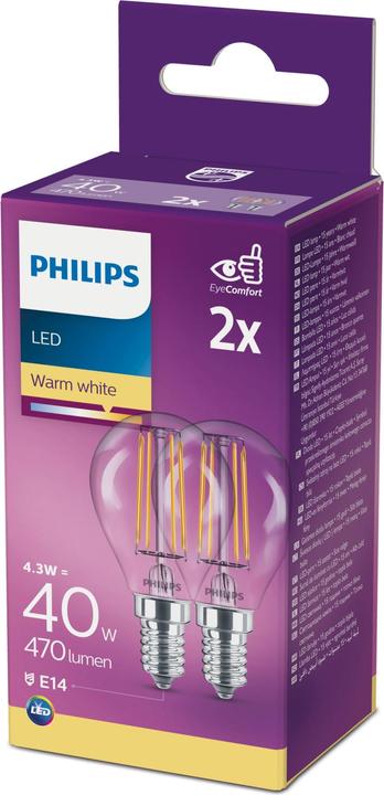 Actual product image Philips P45 (E14, 4.30 W, 470 lm, 2 x, F)