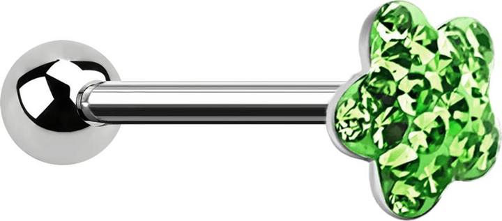 Actual product image Star Piercing Barbell silber mit Kugel und Scheibe Blume hellgrün Epoxy Schutzschicht (without brass, Surgical steel 316L)