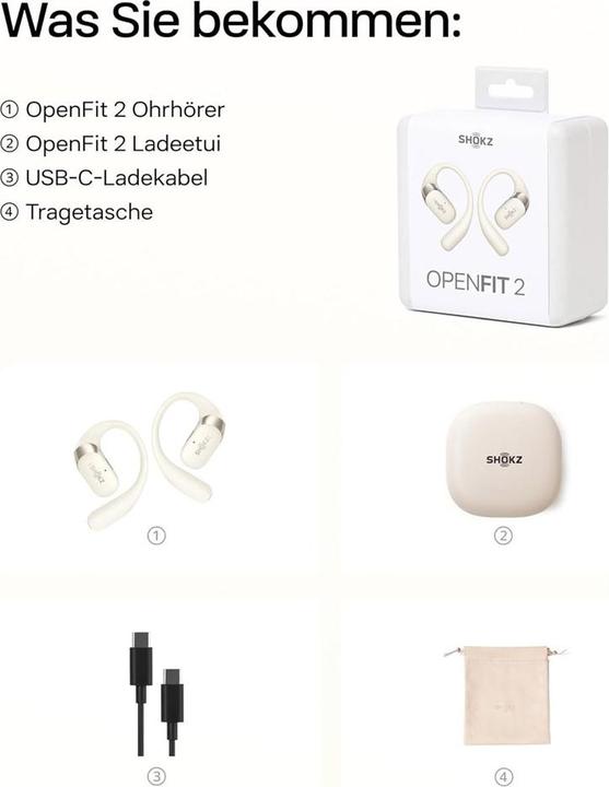 Immagine prodotto Shokz OpenFit 2 (Nessuna soppressione del rumore, 11 h, Senza fili)