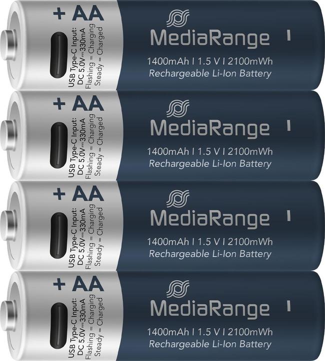 Image du produit MediaRange Rechargeable USB-C (4 pcs, AA, 1400 mAh)