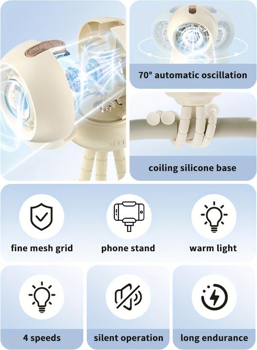 Produktbild PhoneLook Portabler Baby-Kinder Ventilator mit flexiblem Stativ für Auto / Reisen / Kinderwagen