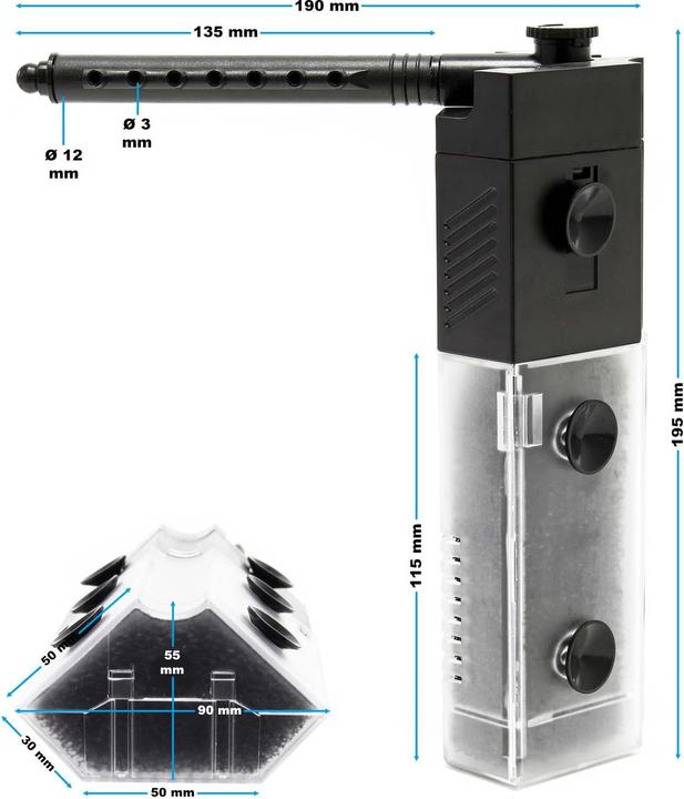 Produktbild SunSun JP-093 Innenfilter Aquarium 450 l/h 5W Eckfilter M Aquarium Pumpe bis 60L (60 l, Innenfilter, Süsswasser, Salzwasser)