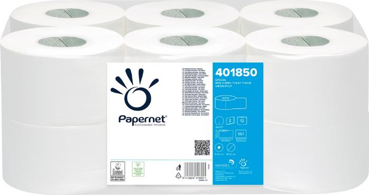 Image du produit Papernet Papier toilette grand rouleau Werra Tissue Mini blanc 2 plis 12 rouleaux/paquet, 170 m, 557 feuilles (12 x)