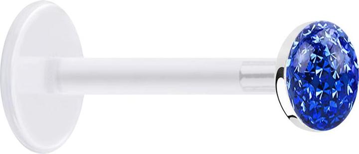 Produktbild Star Piercing Micro Labret transparent mit Kristallscheibe dunkelblau Epoxy Schutzschicht (ohne Messing, Bioflex, 925 Sterlingsilber)