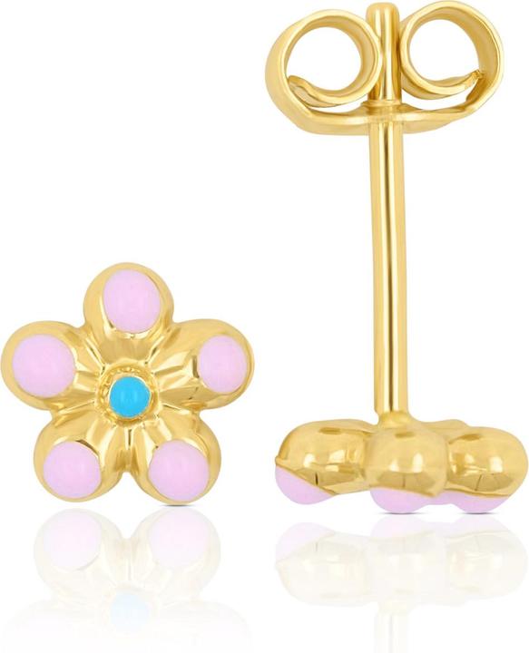 Actual product image Muau Studs flower pink yellow gold 750 pink/light blue 6mm (Gold and silver)
