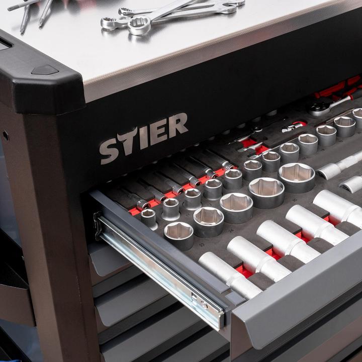 Actual product image Stier Premium workshop trolley with stainless steel work surface