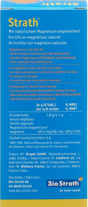Valeurs nutritives et ingrédients Strath lité + Magnésium complément alimentaire (1 pièce(s), Cachets, 90 g)
