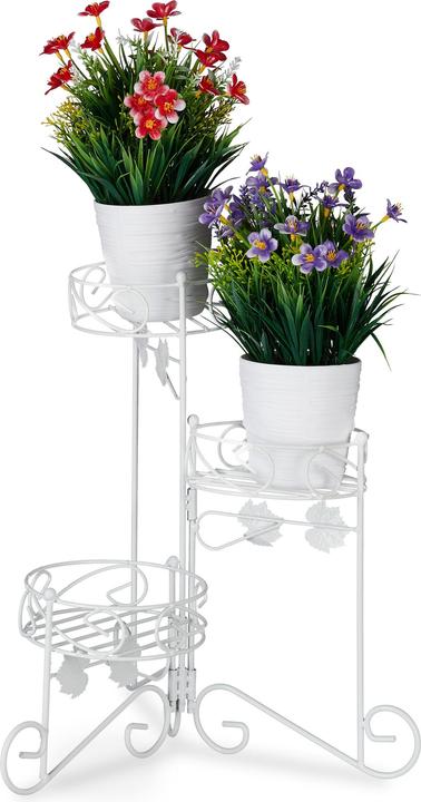 Image du produit Relaxdays Étagère à fleurs blanches, 3 niveaux
