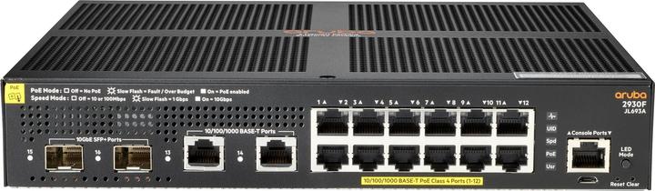 Actual product image HPE Aruba 2930F 12G PoE+ 2G/2SFP+ Switch (12 Ports)