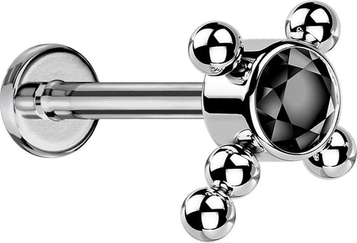 Star Piercing Micro Labret Innengewinde silber Kreuz Kugeln Kristall schwarz (ohne Messing, Titan G23)